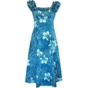 Robe de plage imprimée en gros avec volants, col carré et détails plissés, robe hawaïenne en popeline de coton personnalisée - Product Image 4