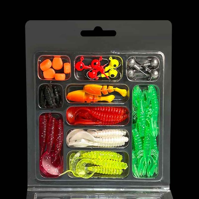 Wholesale 51pcs Soft Worm Lure Carp Fishing Lures Set Complete Kit with Jigs Head Hooks