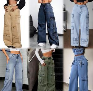Jeans Larghi da <span class=keywords><strong>Donna</strong></span> in Cotone Elasticizzato, Stock Cinese, Grandi Quantità, <span class=keywords><strong>Pantaloni</strong></span> Moda Femminile, Jeans a <span class=keywords><strong>Gamba</strong></span> <span class=keywords><strong>Larga</strong></span> - Product Image 1