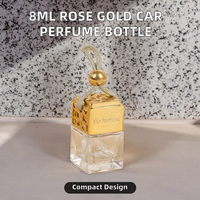 Flacon diffuseur de parfum de voiture vide en verre carré de 8 ml avec couvercle or rose, pour huiles essentielles, désodorisant suspendu, écologique, avec bouchon à vis