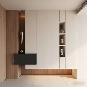 Étagère flottante minimaliste avec étagères ouvertes et tiroirs <span class=keywords><strong>blanc</strong></span> et chêne pour salon sur mesure - Product Image 1
