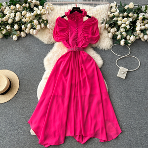 Vestidos de moda para mujer con mangas caladas, cintura ajustada y volantes irregulares - Product Image 6