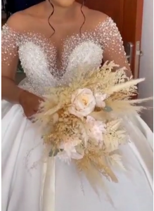 Robe de mariée de luxe pour femme, style élégant avec traîne détachable longue jusqu'aux épaules, haute qualité, longue traîne 2-en-1 - Product Image 4