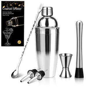 Ensemble de 6 outils de bar à cocktails en acier inoxydable avec coffret cadeau pour Noël, les fêtes, un mariage ou un cadeau de pendaison de crémaillère - Product Image 1