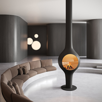 Cheminée suspendue au bois, poêle à bois moderne, foyer suspendu intérieur pour chauffage et décoration de salon de villa