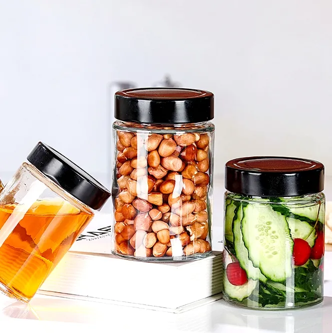 Hexagon Polygon Round 18oz Sauce Bottle Glass Honey Jars Wholesale 500ml Glass Jar