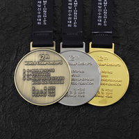 Médailles personnalisées 2d Corée Kung Fu Boxe Wkf Bjj Bjj Médailles Or Argent Laiton Logo En Relief Lettre Médailles Sportives avec Ruban