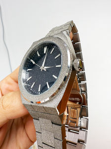 ラグジュアリーPRスタイルメンズアナログウォッチスターダストダイアル付きオールステンレススチールカスタムロゴ20mmバンド幅フロストスポーツウォッチ - Product Image 5