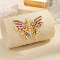Collier Papillon Tendance en Laiton Plaqué Or 14K, Pendentif Vintage Personnalisé avec Zircons Colorés, Breloques Unisexe