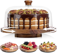 Support à gâteau en bois avec couvercle, 12 pouces, support à gâteau rond en bois avec couvercle en acrylique, fond plat, support à dessert rond en bois