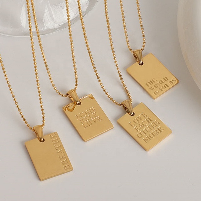 MICCI 18K Gold Plated Stainless Steel Minimalist Jewelry Memorial Love Letter Rectangle Square Pendant Necklace