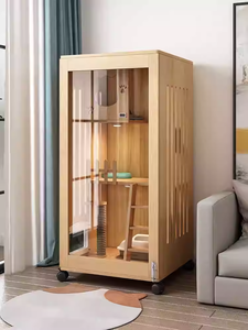 Villa de lujo para gatos de madera con puerta de vidrio, condominio multinivel para gatos con ruedas, casa de madera personalizada para gatos - Product Image 4