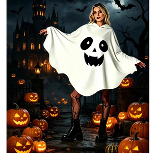 Poncho fantôme amusant pour Halloween, cape à capuche imprimée visage effrayant pour adulte, tenue <span class=keywords><strong>photo</strong></span> pour fête cosplay - Product Image 1