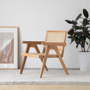 Chaise de salle à manger en rotin A3122 <span class=keywords><strong>Gorange</strong></span>/ODM, style minimaliste moderne, avec pieds en chêne massif, pour appartement, salle à manger et salon - Product Image 1
