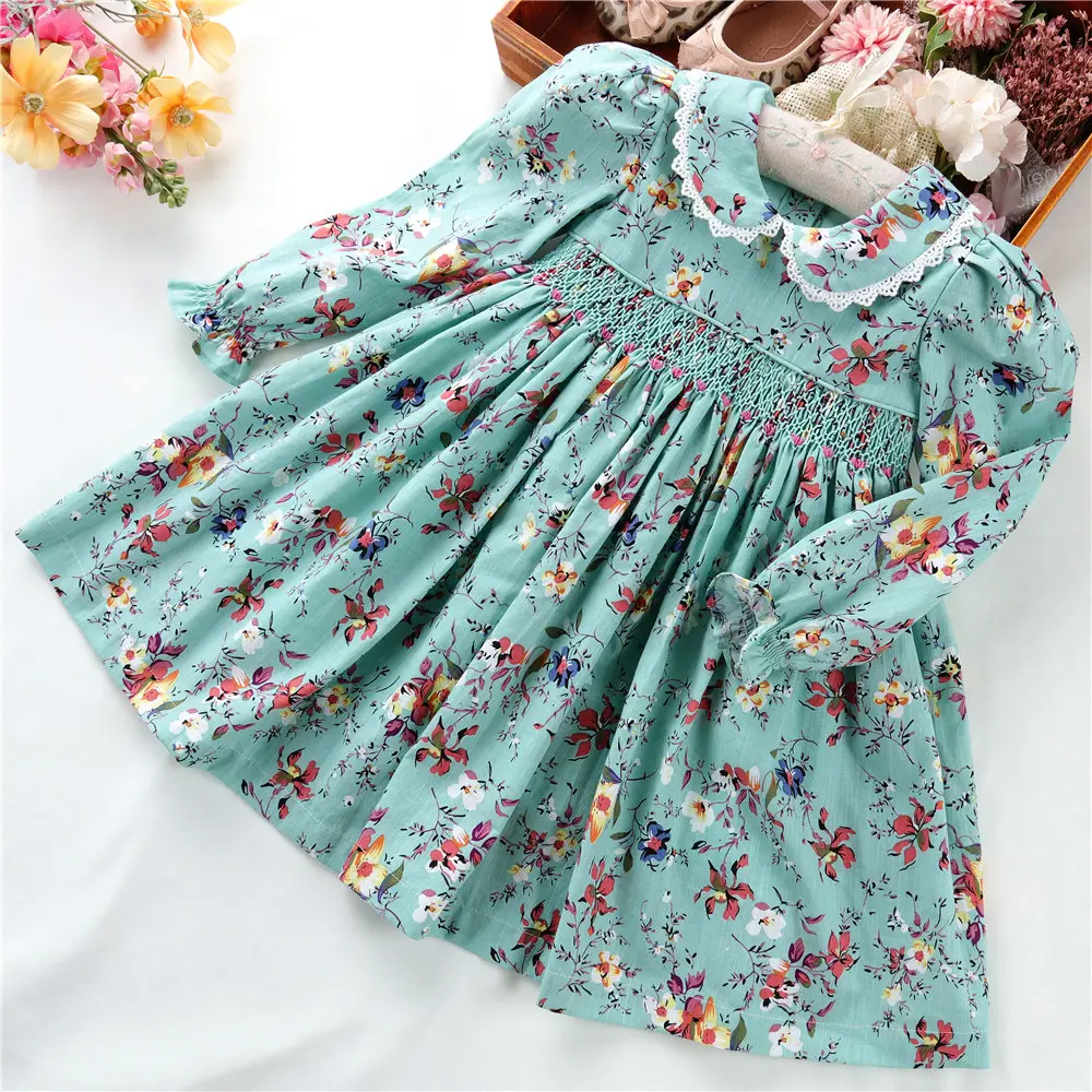Vestidos florales de manga larga para niñas pequeñas, ropa de algodón informal, a mano, para otoño e invierno, B41570, venta al por mayor