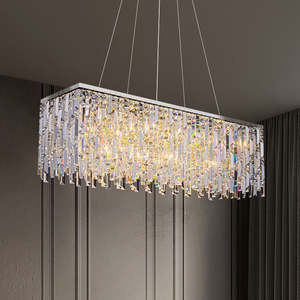 Zeal Lighting Restaurante Colgante Moderno Lujo Rectangular Plata Candelabros de cristal sobre mesa de comedor rectangular - Product Image 4