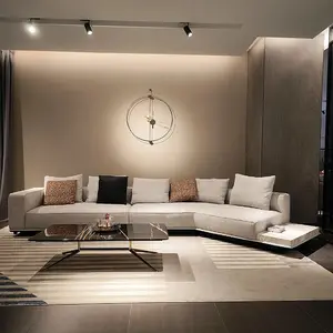 इतालवी लक्जरी विला सोफा सेट कमरे में रहने वाले आधुनिक उच्च अंत minimalist क्षितिज संगमरमर तालिका के साथ अनुभागीय सोफा सेट