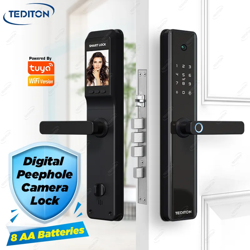 Tediton Outdoor High Security Wifi Remote Control Fingerprint Door Lock Tuya Smart Door Lock with Camera