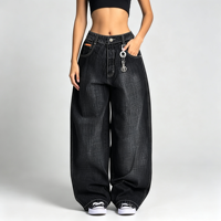 Jean large noir taille basse pour femme grande taille, non extensible, poids moyen, coupe droite, en denim long