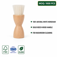 Brosse de nettoyage en crin de cheval naturel, manche en bois de hêtre, poils blancs, brosse compacte en forme de champignon