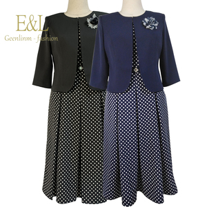 Ensemble de vêtements de cérémonie pour femmes grandes tailles, costume de bureau formel bleu à pois, veste courte boutonnée - Product Image 2
