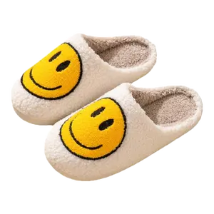 Clogs Mules Winter House Fur Slippers Cute Smile Pattern Women's Fluffy Slippers Warm Bedroom Ladies Cotton Female Plush Shoes