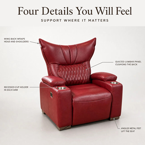 Sillón Reclinable Eléctrico de Cuero con Respaldo Alto, Sofá Individual Reclinable para Cine en Casa con Portavasos Integrados, Sillón con Patas de Metal - Product Image 2