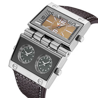 Montre Homme OULM HP9525 Grand Cadran Tendance Multi-Fuseaux Horaires Rectangulaire Quartz Vintage