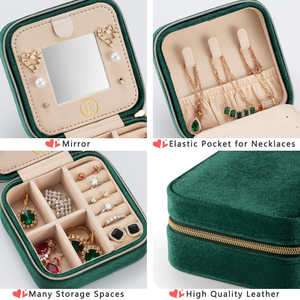 Lightweight Luxury Velvet Jewelry <b>Storage</b> Box, Mirror, Portable Travel Zipper Box, Circular <b>Ring</b>, Necklace, Earring Box - Product Image 4