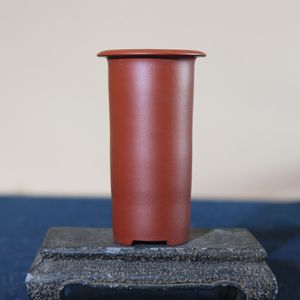 Pot de fleurs Zisha fait main en argile rouge, petit récipient de bureau pour bonsaï en forme de tube - Product Image 4