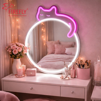 Enseigne lumineuse LED personnalisée en forme de chat, miroir néon rond pour la décoration murale de chambre ou de café