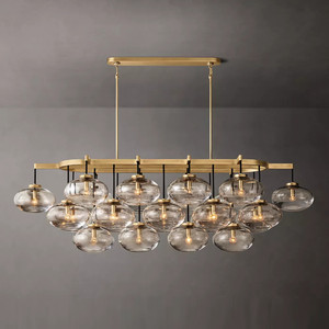 Lustre rectangulaire industriel pour salle à manger de 72 pouces, cadre en fer, verre ovale transparent, lustre linéaire, lustres modernes de luxe de grande taille - Product Image 2