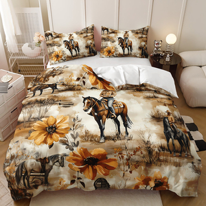 Western Cowboy <strong>Horse</strong> Tamed Print Design <strong>Bedding</strong> Bedroom Enlarged Sheet Duvet Cover <strong>Set</strong> - Product Image 3