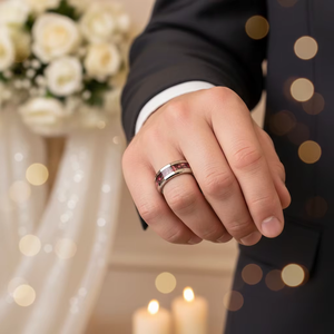 Anelli Nuziali POYA 8mm in Argento per Fidanzamento e Anniversario, Anello in Tungsteno Smussato con Intarsio in Opale Arenario e Meteorite - Product Image 2