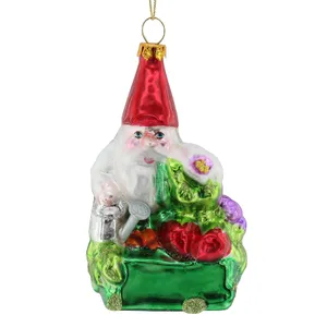 Santa Claus watering flower hanging ornaments Decorative Party Decor Christmas Decoration Supplier Hand Blown Glass gardener