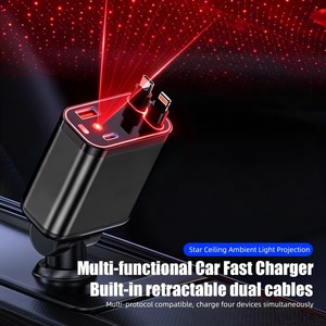 Cargador de Coche 4 en 1 Tipo C USB de Doble Puerto con Cable Retráctil de Carga Rápida Compatible con PD QC para iPhone y Android - Product Image 6