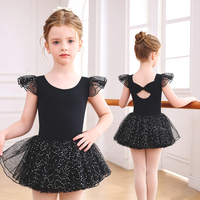 Vestido de Ballet para Niñas, Tutú con Mangas con Volantes y Lazo en la Espalda, con Brillo, para Clases, Espectáculos y Presentaciones