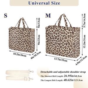 Sac fourre-tout léopard personnalisé pour femme, sac fourre-tout en velours côtelé, sac à main décontracté, sac à bandoulière avec sangles - Product Image 3