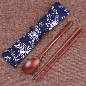 Japandi Design Eco-Friendly Reusable Wood Flatware Set Includes Chopsticks Spoon <b>Cloth</b> Bag for Travel Camping - Product Image 1
