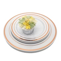 Assiettes lourdes en plastique or blanc Assiettes en plastique bord or Ensemble d'assiettes de qualité supérieure