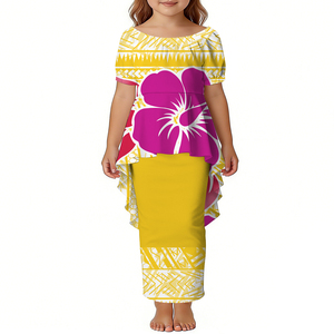 Детское платье-пулетаси в самоанском стиле с короткими рукавами-фонариками и вырезом-лодочкой, 2 предмета - Product Image 5