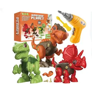 3 in 1 Dinosaur Toys STEM Dinosaur Toy Building Learning Educational Construction Take Apart Dino Toys Kit with Electric Drill