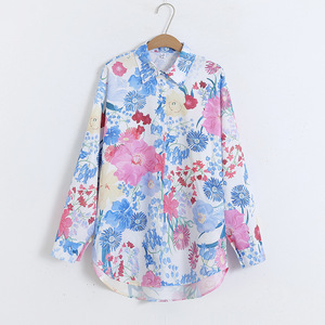 Chemisier en mousseline à manches longues Yuhong Spring pour femme, coupe ajustée, imprimé floral, avec manches cloche - Product Image 2