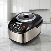 Cuisinière à riz multifonction GB-MC988 5L 860W avec contrôle numérique du minuterie, chauffage par le bas, revêtement antiadhésif, cuve intérieure en acier inoxydable, boîtier en acier inoxydable