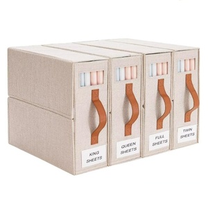 <b>Foldable</b> Square Bedding & Sheet Organizer <b>Storage</b> <b>Box</b> for Linen Fabric Modern Design Save Space - Product Image 1