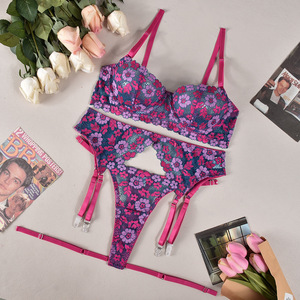 New Design <b>Explosive</b> Print Hollow Sexy Underwear <b>Color</b> Contrast Patchwork Sexy Lingerie Classic Fuchsia Printed Suit - Product Image 6