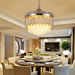 Lustre moderne de luxe en cuivre Ventilateur de plafond à 5 pales en verre rechargeable Ventilateur électrique invisible décoratif lumineux de 12 pouces - Product Image 4