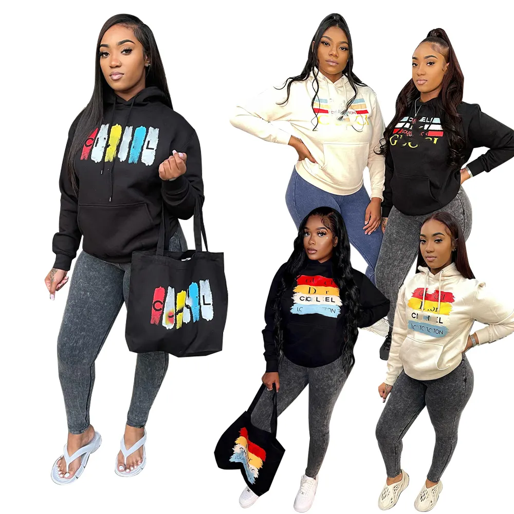 GX0709 Fashion Letter Print Hooded Tops Women's Fall New Designer Long Sleeve Blouse & Shirt Ladies Hoodie With Hand Bag