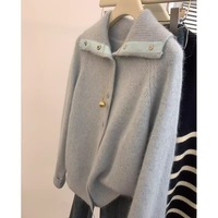 Abrigo de invierno de punto de manga larga para mujer, cárdigan de estilo informal con un solo pecho, botón frontal, Color sólido, venta al por mayor para otoño