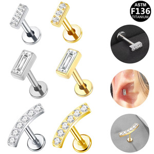 Stainless Steel Geometric <b>Stud</b> <b>Earrings</b> With Channel Set Zircon For Daily Wear - Product Image 4